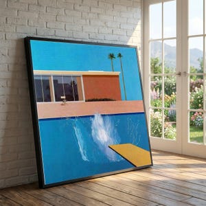 David Hockney Pool Splash Canvas Wall Art, Modernist Architecture Painting, Mid Century Contemporary Home Decor, Blue Water Diving Board