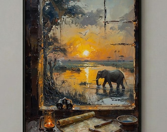 Impasto Safari Window Wall Art — Stampa elefante
