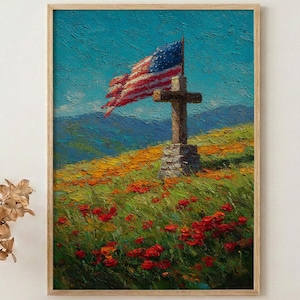 Veteran Memorial Wall Art, Old Wooden Cross Print — Rustic Patriotic Decor