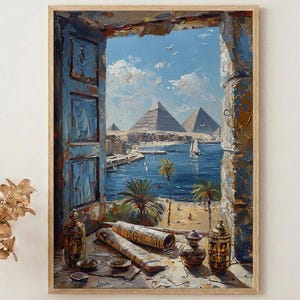 Arte mural de Egipto para ventanas, decoración de la Gran Pirámide — Paisaje desértico con la Esfinge