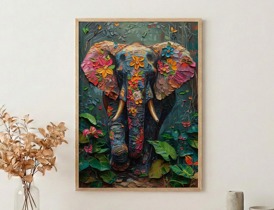 Indian Elephant Art Print, Tropical Spring Jungle Decor — Housewarming ...