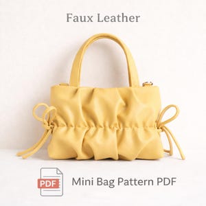 Faux Leather Bag Pattern PDF | Mini Ruched Cloud Tote Sewing Pattern with Video Guide | Handmade Trendy Handbag DIY Tutorial