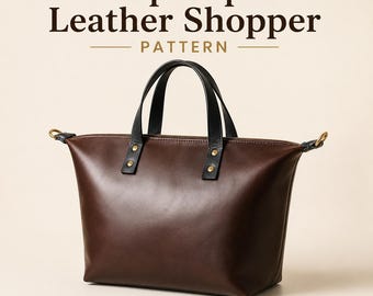 Patrón PDF para bolso de cuero tipo tote / Plantilla para bolso shopper de cuero con cierre de cremallera, con videotutorial y guía escrita paso a paso / Manualidades en cuero para hacer tú mismo