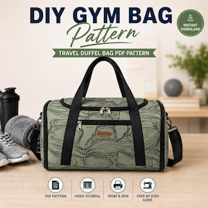 PDF-mönster för reseväska | Symönster för gymväska | Handledning för stor handbagage | Digital nedladdning av weekendväska