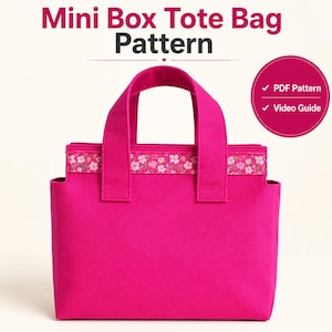 Mini Tote Bag Sewing Pattern PDF, Beginner Box Tote with Video Tutorial, Small Canvas Lunch Bag, 9x9x5, Instant Download