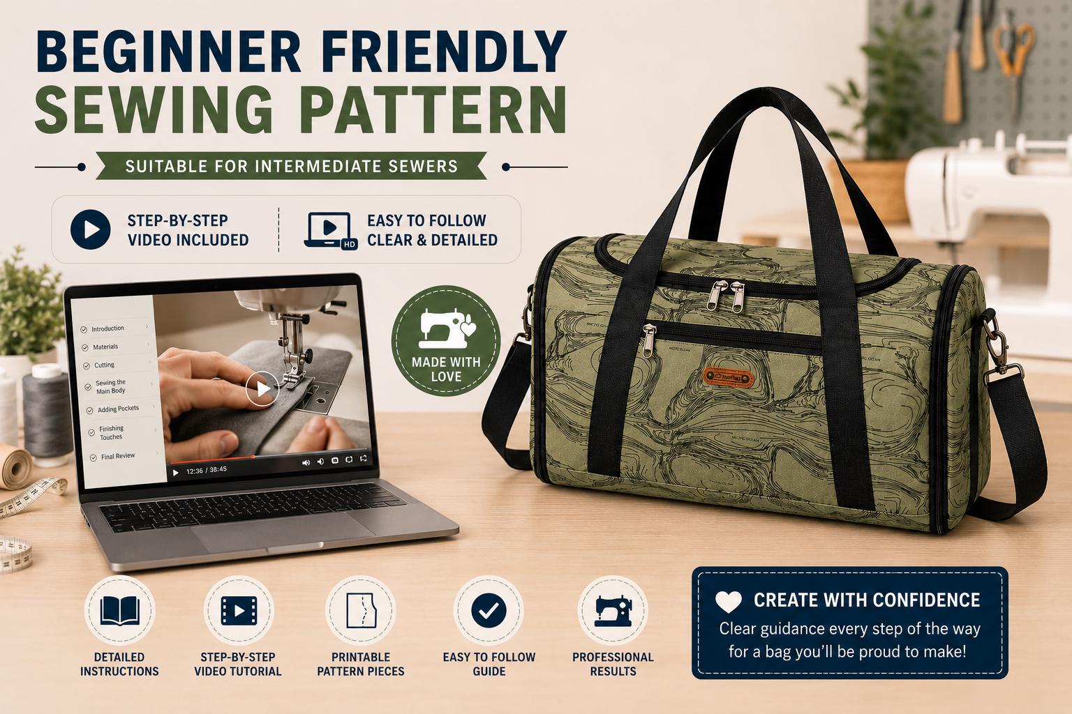 Travel Duffel Bag PDF Pattern | Gym Bag Sewing Pattern | Large Carry on ...