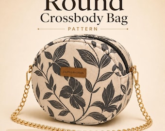 Patrón de costura para bolso bandolera redondo en PDF + videotutorial / Patrón de bolso circular para principiantes, cuerpo de una sola pieza, descarga instantánea.
