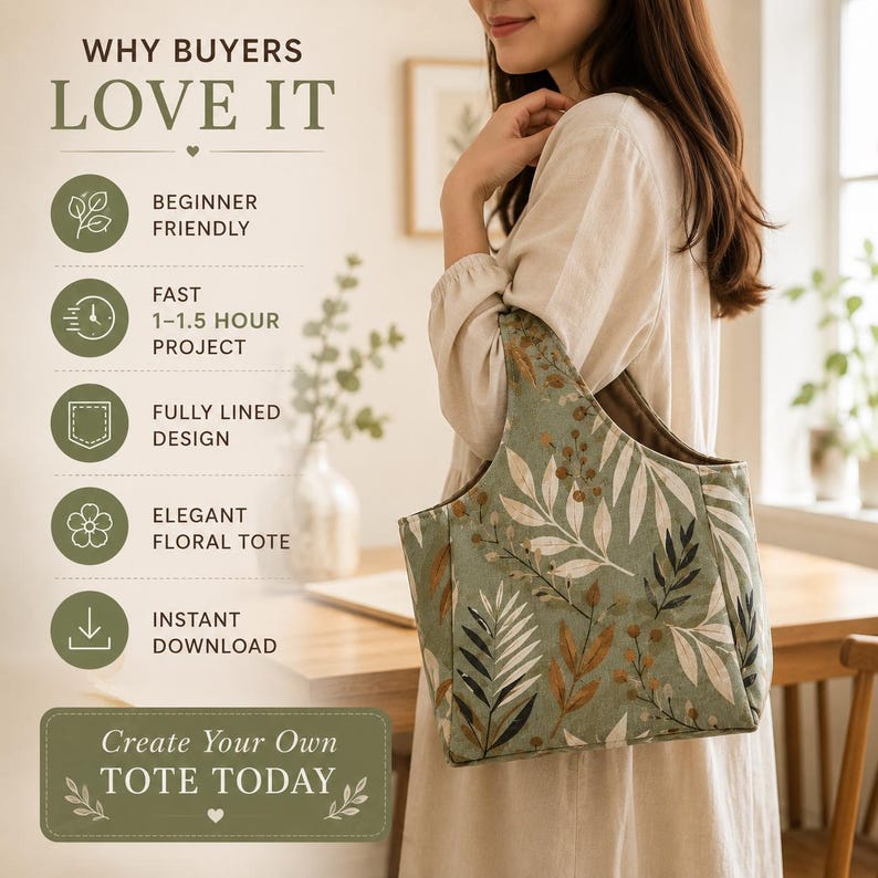 Mini Tote Bag Sewing Pattern PDF, Beginner Small Tote with Built-In Handle, Video Tutorial + Written Guide, Instant Download image 7