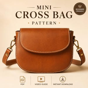 Schnittmuster für eine Leder-Umhängetasche (PDF), Vorlage für eine Mini-Klapptasche mit Videoanleitung, DIY-Lederhandwerksmuster, Sofort-Download