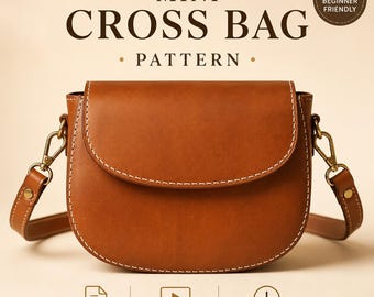 Patrón PDF para bolso bandolera de cuero, plantilla para minibolso con solapa y videotutorial, patrón para manualidades en cuero, descarga instantánea.