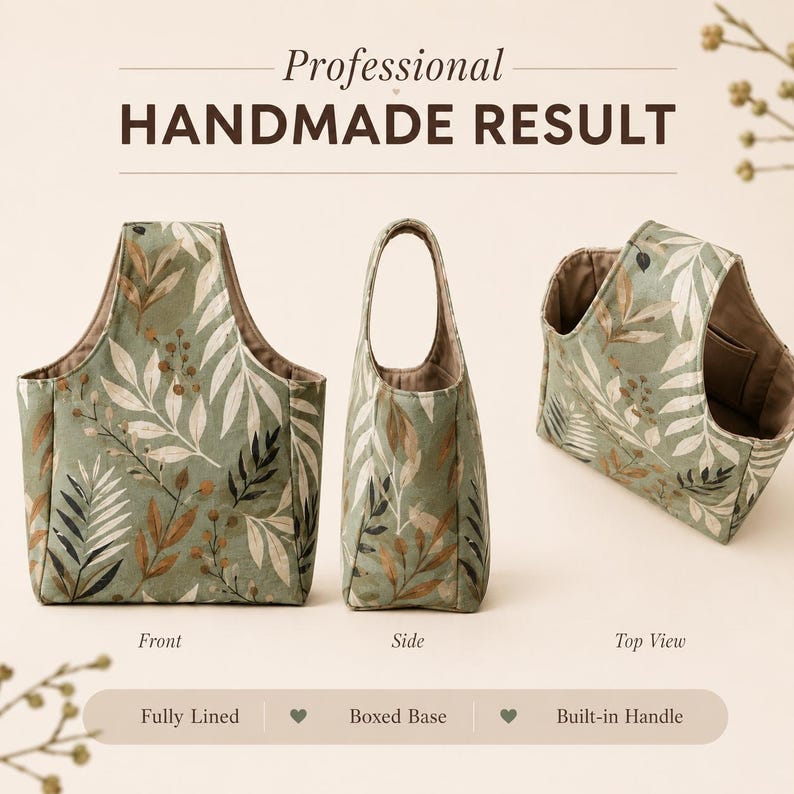 Mini Tote Bag Sewing Pattern PDF, Beginner Small Tote with Built-In Handle, Video Tutorial + Written Guide, Instant Download image 2