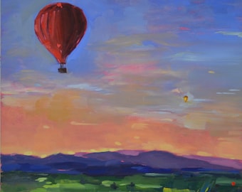 Original Oil Painting Landscape on Wood Panel: Whimsical Evening in Napa Valley (Varnished)