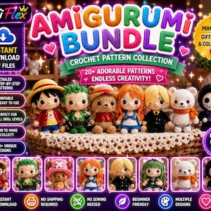 Anime Amigurumi Crochet Pattern Bundle | 6-in-1 PDF, One Piece Inspired Dolls