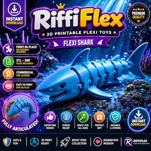 Flexi Shark 3D-utskrift | Ledad fidgetleksak (STL 3MF-fil)