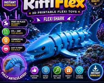 Flexi Shark 3D Print | Articulated Fidget Toy (STL 3MF File)