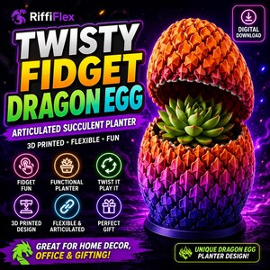 Dragon Egg Planter STL | Articulated Succulent Pot | 3D Print | Commercial Use