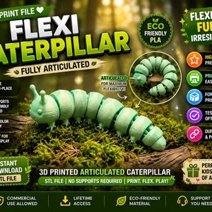 Flexi Caterpillar, 3D digital STL och 3mf för utskrift av leksaker!