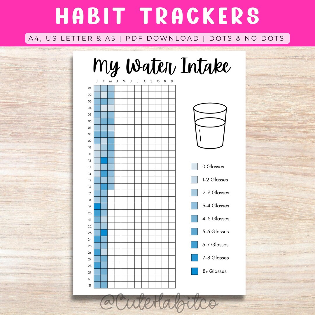 Water Intake Sheet.pdf Water Intake Tracker Printable - Yearly Daily Tracker - Colour in Water ...