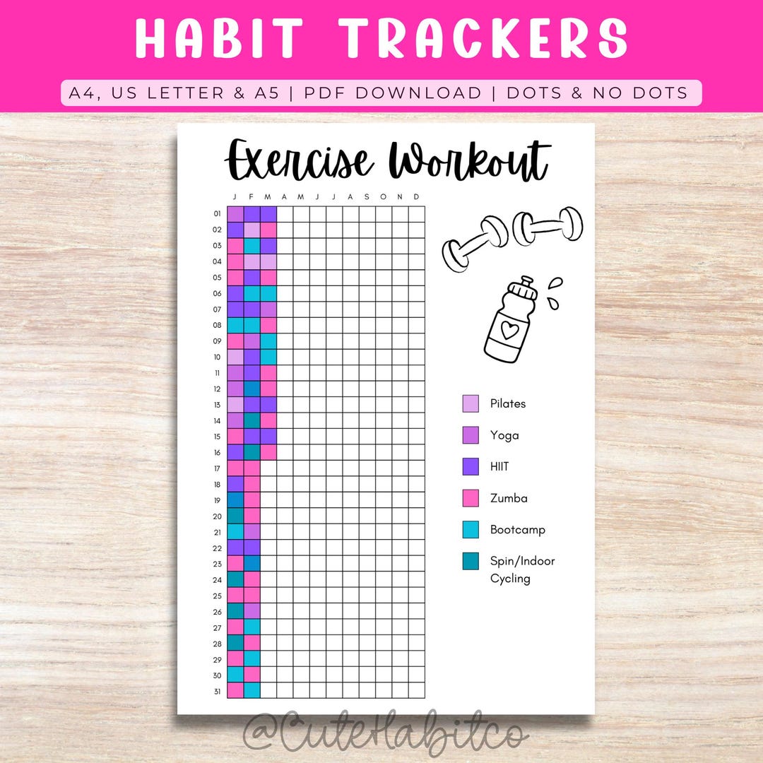 Workout Tracker Chart.pdf Exercise Workout Tracker Printable - Yearly Daily Tracker - Colour in ...