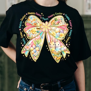 Colorful Easter Bow T-Shirt Design | Happy Easter Typography Spring Holiday Shirt PNG | Digital Download Sublimation