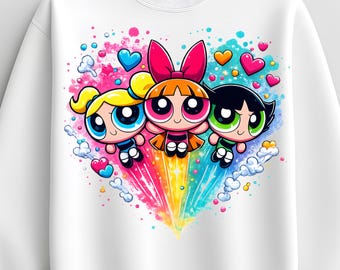 Kids Superhero Girls T-Shirt Design PNG | Colorful Cartoon Trio Shirt Graphics | Digital Download Sublimation