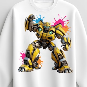 Yellow Mecha Robot Graphic T-Shirt Design| High Resolution Printable T Shirt Design | Digital Download Sublimation