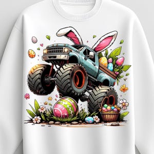 Easter Monster Truck Bunny PNG | Cute Spring Truck Kids Easter Shirt Design | Off Road Truck Easter Graphic PNG Download