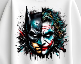 Split Face Dark Comic Style T-Shirt | Comic Book Superhero T Shirt Graphics Design | Digital Download Sublimation