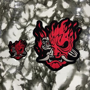 Cyber Demon Samurai Oni Hannya Cyberpunk Broderad Stryk-på-lapp 10 och 25 cm