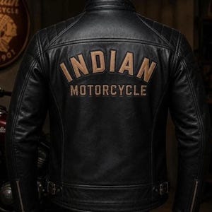 Herr Indian Bomber Icon motorcykeljacka i äkta kohud, läder