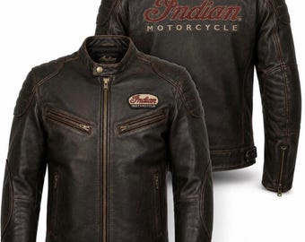 Chaqueta de moto estilo Cafe Racer de piel de vaca marrón vintage india