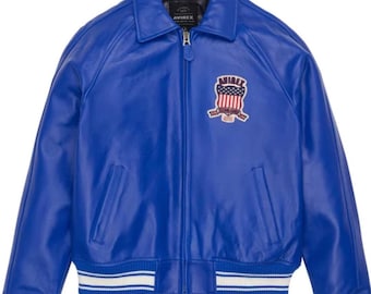 Męska kurtka Avirex z prawdziwej skóry owczej, kurtka typu bomber, kurtka American Varsity