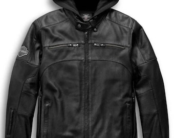 Herren Schwarz Lederjacke Rindsleder Biker Motorrad Reitmantel