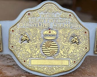 World Heavyweight Wrestling Champion Belt Replica White Strap Gold Plated 6mm