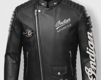 Männer Schwarz Leder Indian Motorradjacke Retro Biker Reitmantel