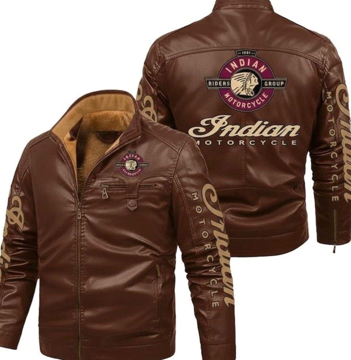 Indian Motorcycle レザーライダースジャケット ブラウン Brown Leather Indian Motorcycle Jacket - Etsy