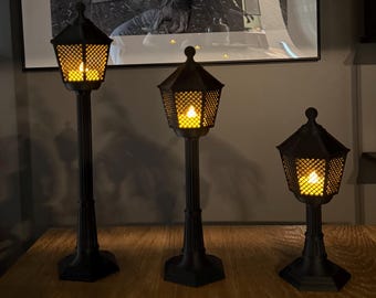 Portavelas victoriano para farola con velas LED parpadeantes, farol vintage para farola, decoración de estantería estilo Dark Academia, 3 tamaños.