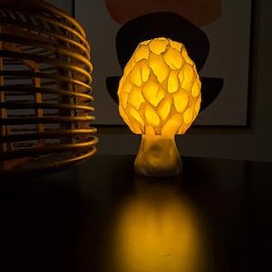 Lámpara de mesa con forma de seta morilla – Luz ambiental acogedora para la mesita de noche, 25 cm o 30 cm, bombilla E26 incluida. 10 Pulgadas
