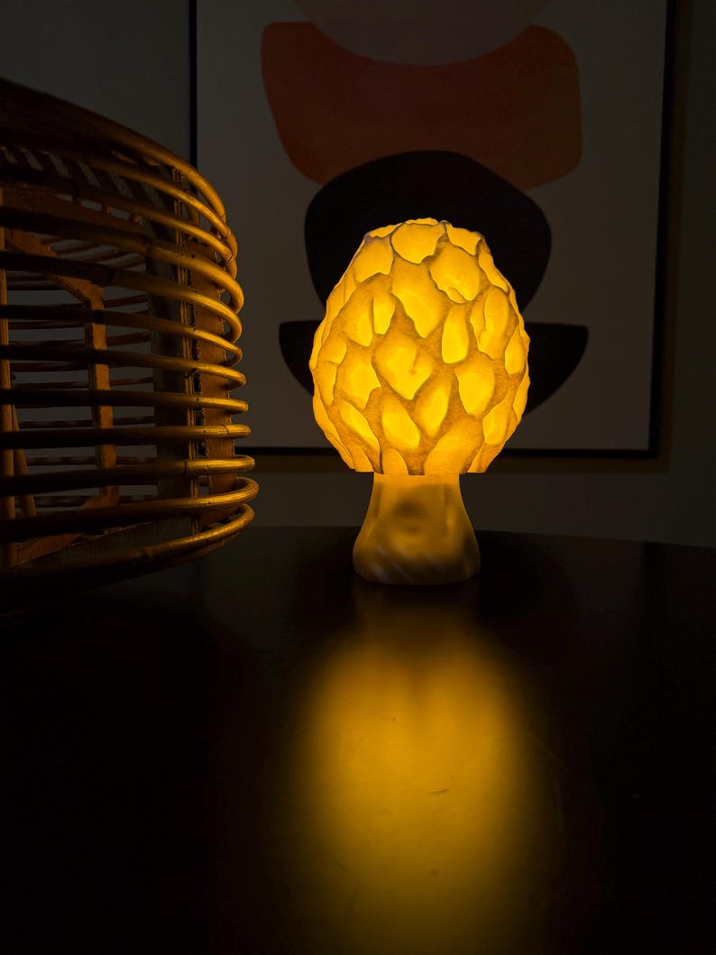 Lámpara de mesa con forma de seta morilla – Luz ambiental acogedora para la mesita de noche, 25 cm o 30 cm, bombilla E26 incluida. 10 Pulgadas
