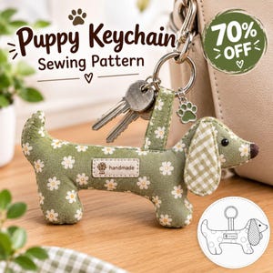 Puppy Keychain Sewing Pattern, Dog Keychain PDF Pattern, Dachshund Plush Keyring DIY, One Size