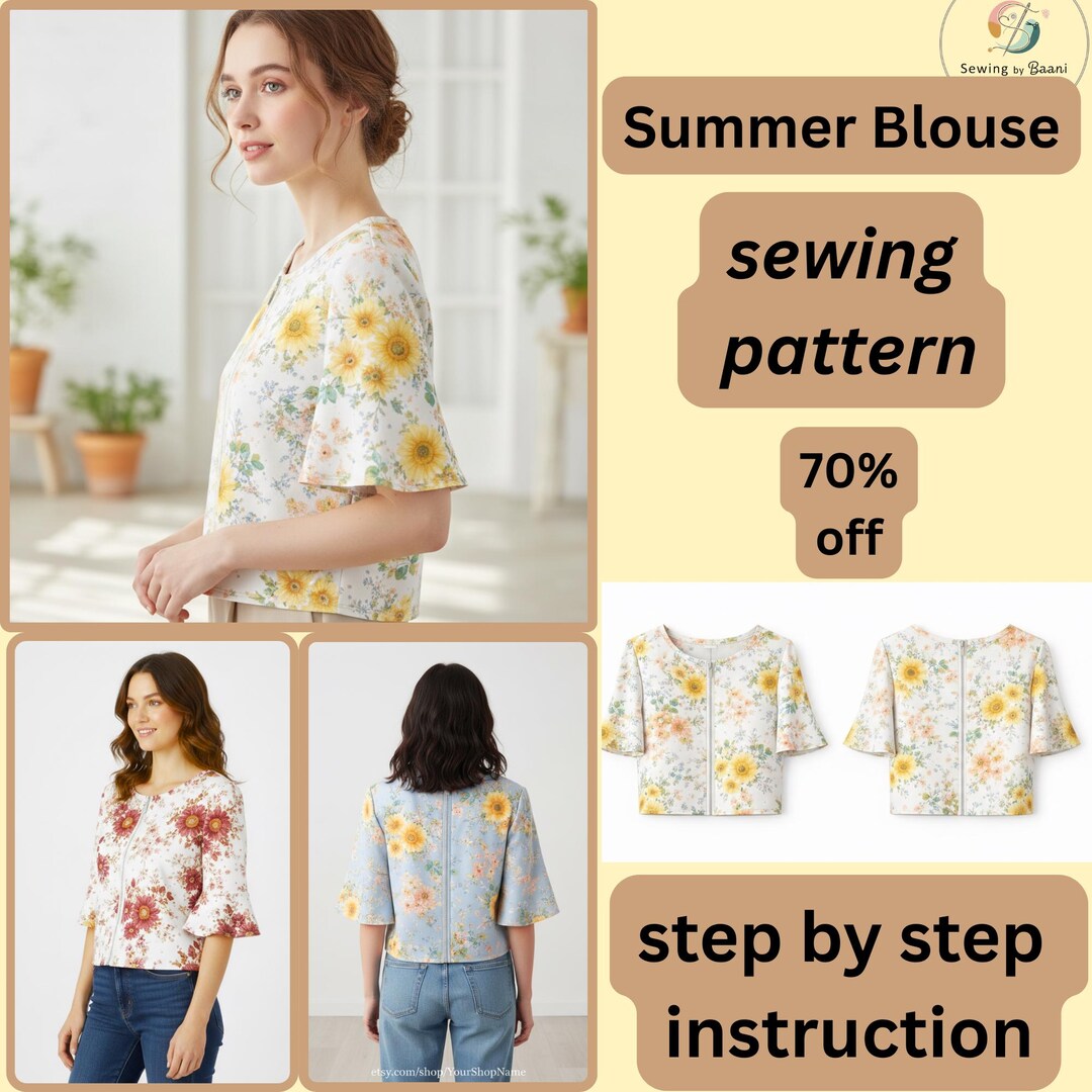 Summer Blouse Sewing Pattern PDF – Easy Women’s Top Pattern – Beginner ...