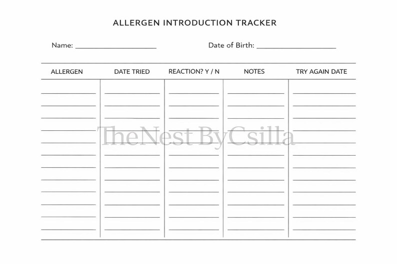 Baby Allergen Introduction Tracker | Weaning Food Log (A5 PDF) - Etsy
