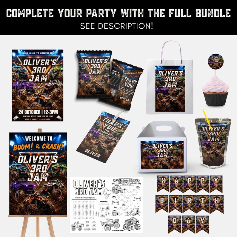 Monster Truck Birthday Invitation Editable Template, Monster Jam Invite, Truck Party Invite, Boy Birthday Invitation Digital Download B128 image 2