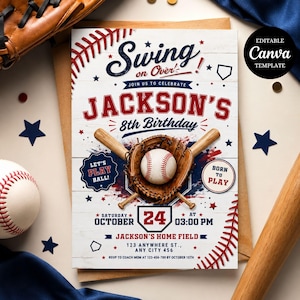 Baseball Birthday Party Invitation, Sports Birthday Invitation, Swing on Over, Rookie of the Year, Digital Editable Printable