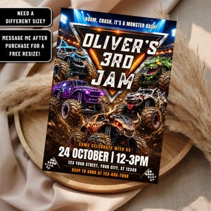 Monster Truck Birthday Invitation Editable Template, Monster Jam Invite, Truck Party Invite, Boy Birthday Invitation Digital Download B128 image 3