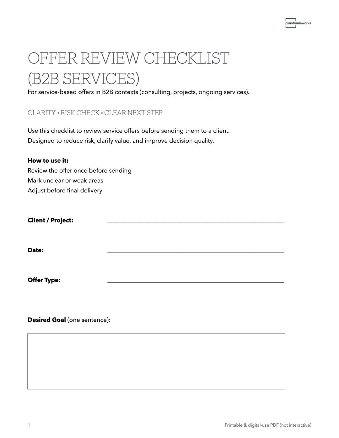 Offer Review Checklist | PDF Template | Service Offers | Clear Next ...