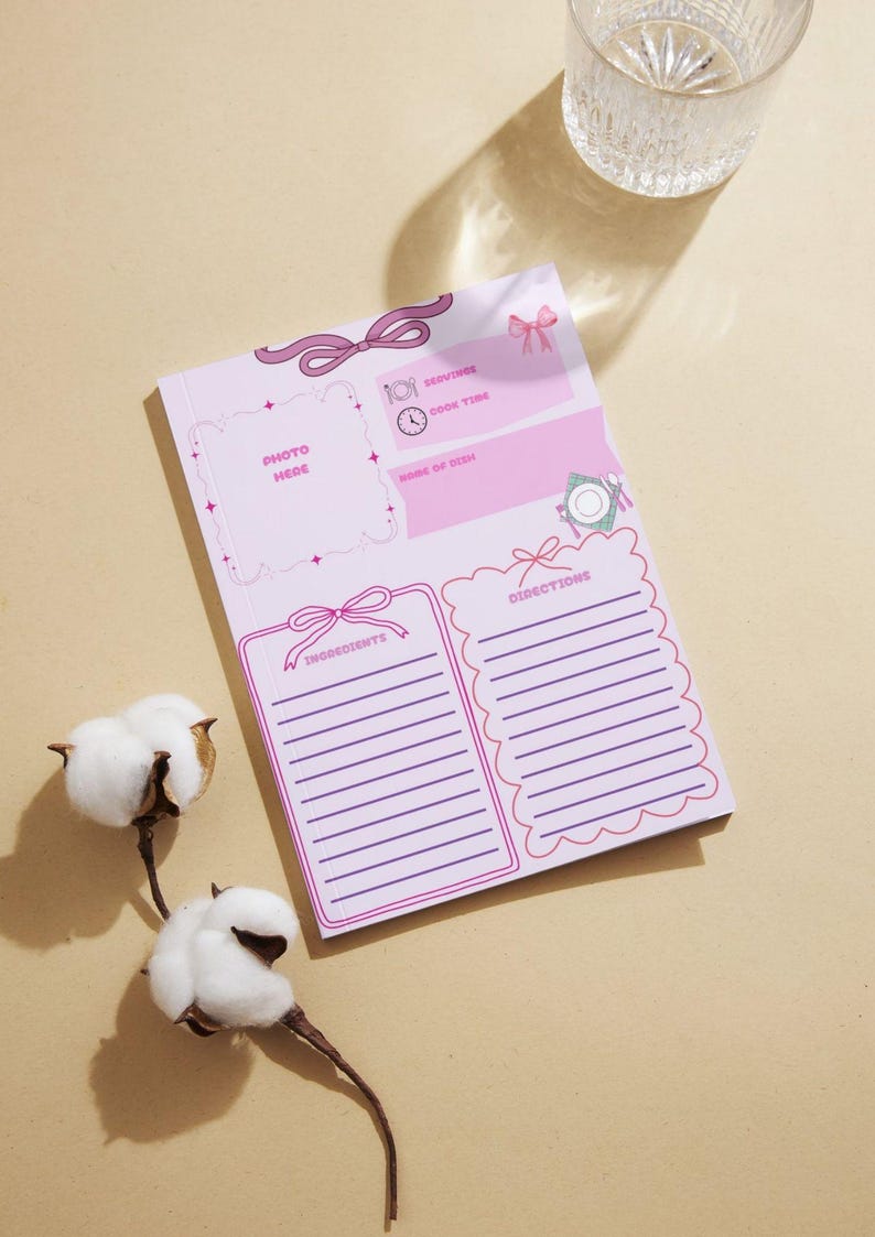 Printable Recipe Card | Pink Minimalist Kitchen Planner (PDF US Letter ...