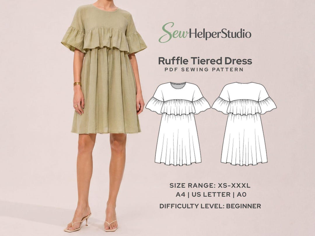 layered ruffle dress pattern Tiered Sewing | Summer Dress Pattern | Babydoll Dress Pattern | XS–XXXL | Beginner Friendly | Digital PDF Download sundress tiered dress pattern