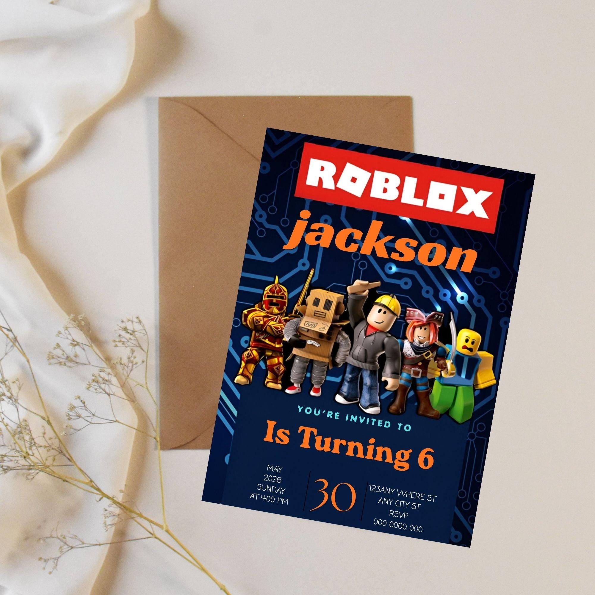 Editable and Printable Roblox Birthday Party Card Invitation Template ...