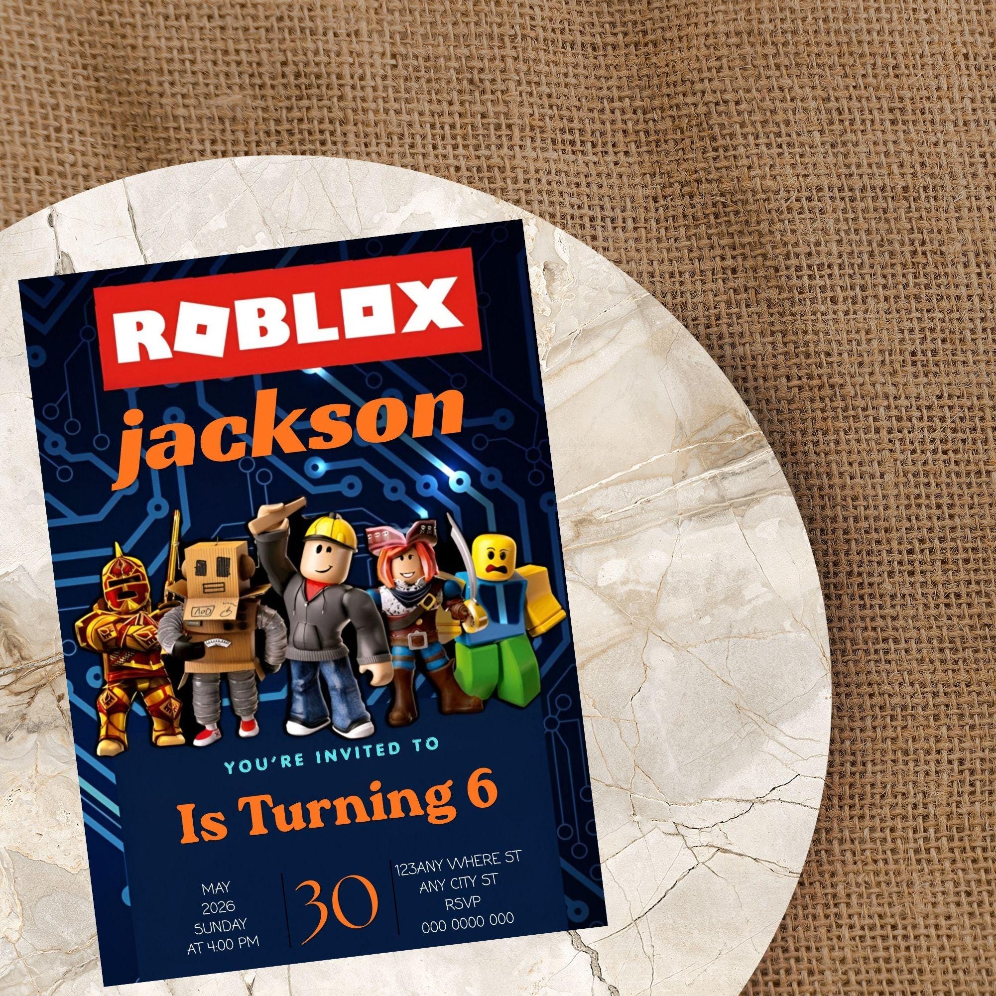 Editable and Printable Roblox Birthday Party Card Invitation Template ...